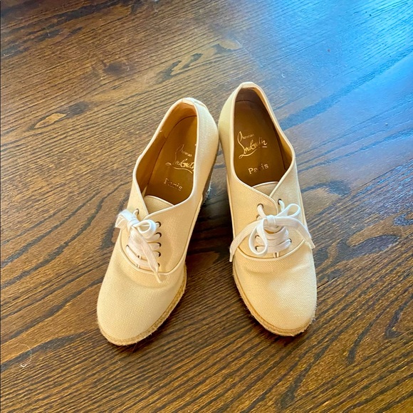 Christian Louboutin ivory espadrille platforms - Picture 1 of 8